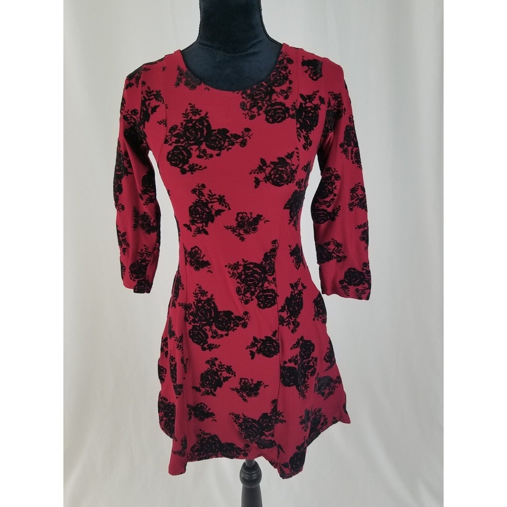 Planet Gold junior‎ S fit & flare dress flocked 3/4 sleeve dark fairy romantic